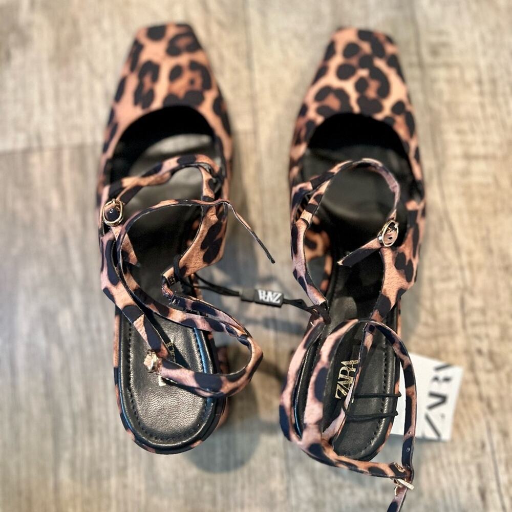 ZARA Leopard Print Mary Jane Block Heels NWT – Animal Print Buckled Strap Shoes - Picture 15 of 16